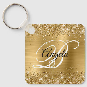 Glittery Gold Foil Finare Monogram Nyckelring