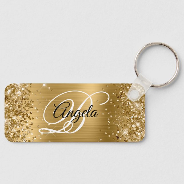 Glittery Gold Foil Finare Monogram Nyckelring (Framsida)