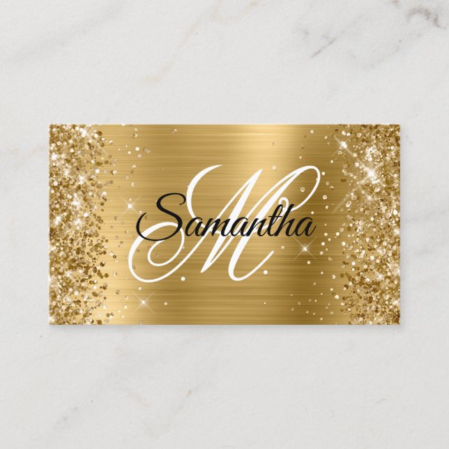 Glittery Gold Foil Finare Monogram Online Profile Visitkort (Framsida)