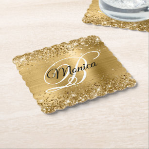 Glittery Gold Foil Finare Monogram Underlägg Papper