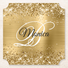 Glittery Gold Foil Finare Monogram Underlägg Papper