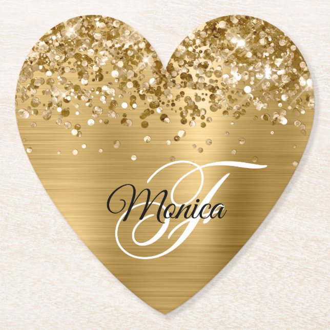 Glittery Gold Foil Finare Monogram Underlägg Papper (Framsida)
