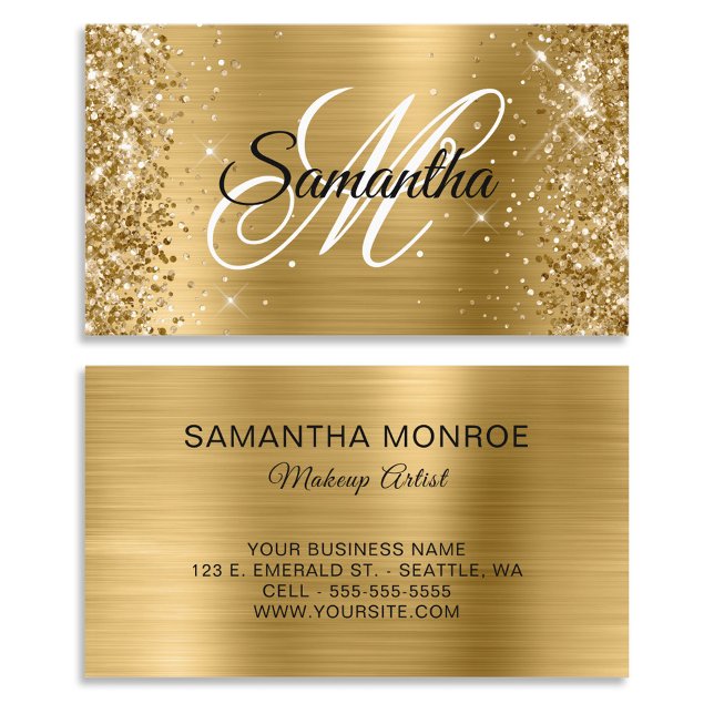 Glittery Gold Foil Finare Monogram Visitkort (Glittery Gold Foil Fancy Monogram Business Card)