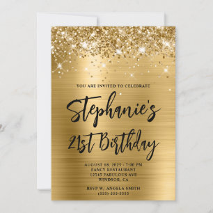 Glittery Gold Foil fold 21:a födelsedagen Inbjudningar
