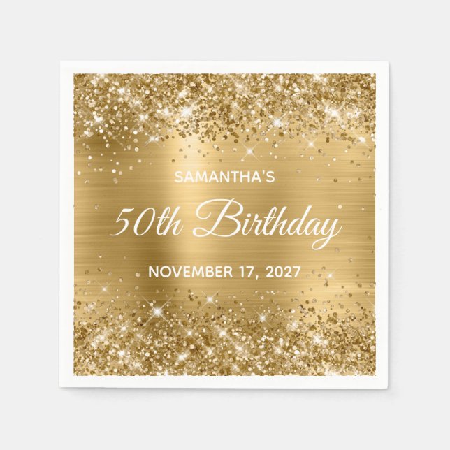Glittery Gold Foil Glam 50:e födelsedagen Pappersservett (Framsidan)
