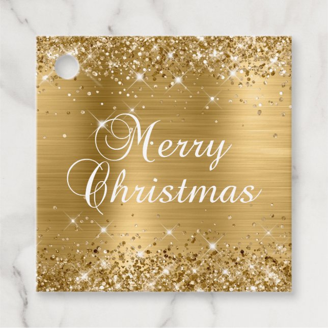Glittery Gold Foil God jul Gift Gåvor Etiketter (Framsida)