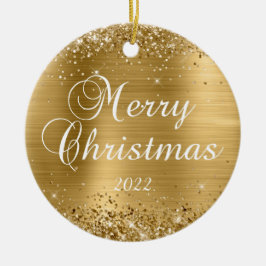 Glittery Gold Foil God jul Photo Julgransprydnad Keramik