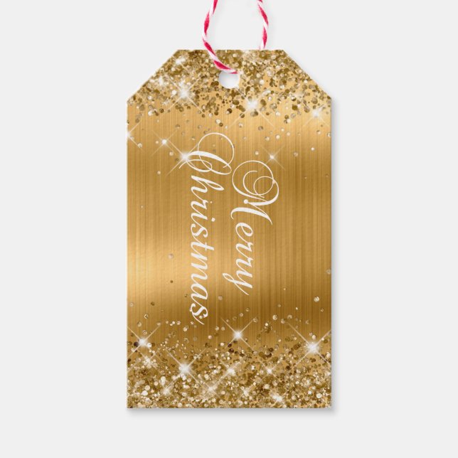 Glittery Gold Foil God jul Presentetikett (Framsidan)