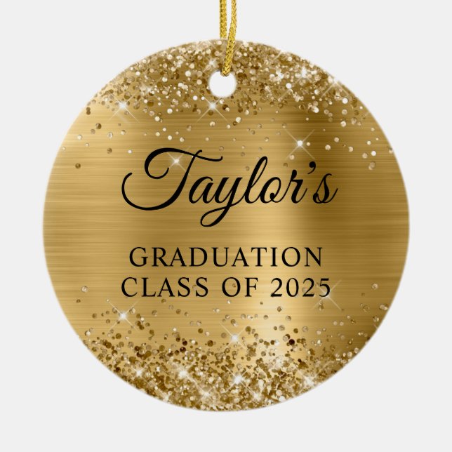 Glittery Gold Foil Graduation Julgransprydnad Keramik (Framsidan)