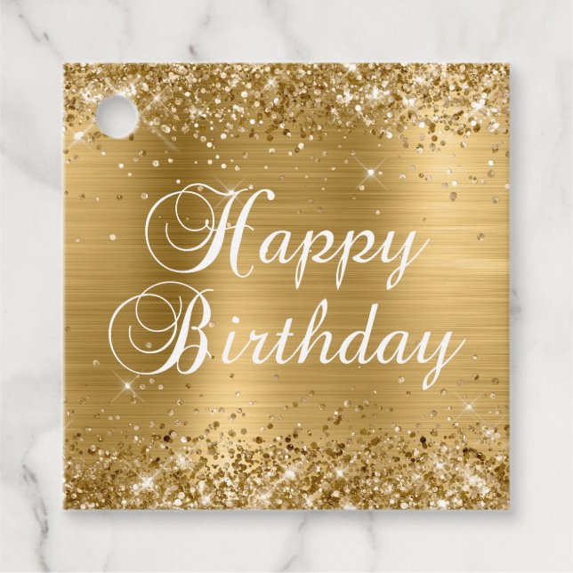 Glittery Gold Foil Grattis på födelsedagen Gåvor Etiketter (Framsida)