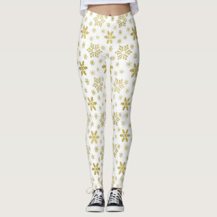 Glittery Gold Foil jul Snowflake Mönster Leggings