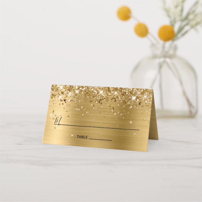 Glittery Gold Foil Lining Placeringskort (Framsida)