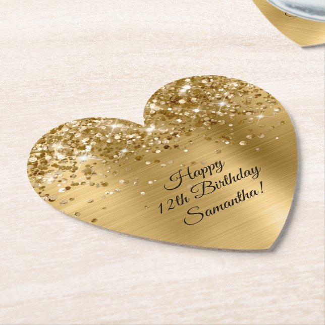 Glittery Gold Foil Lycklig 12:e Birthday Underlägg Papper (Vinklad)