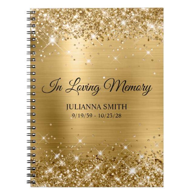 Glittery Gold Foil Memorial Service Guestbook Anteckningsbok (Framsidan)