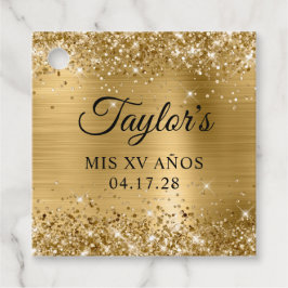 Glittery Gold Foil Mis XV Anos Birthday Gåvor Etiketter