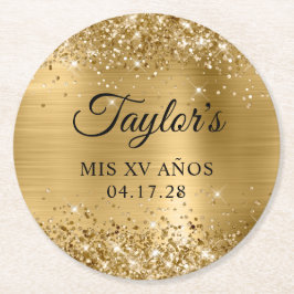 Glittery Gold Foil Mis XV Anos Birthday Underlägg Papper Rund