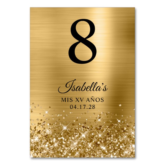 Glittery Gold Foil Mis XV Anos Bordsnummer (Framsidan)