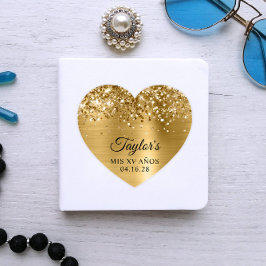 Glittery Gold Foil Mis XV Años Heart Shape Klistermärken