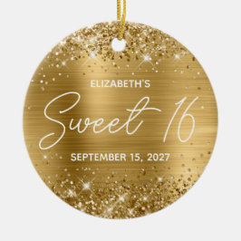 Glittery Gold Foil Modern Finare Sweet 16 Photo Julgransprydnad Keramik