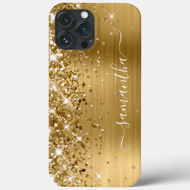 Glittery Gold Foil Modern Girly Namnteckning (Baksida)