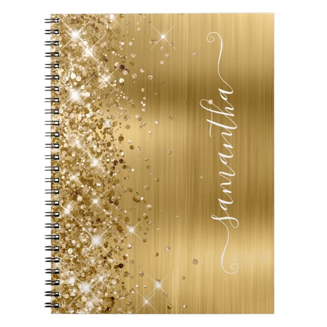 Glittery Gold Foil Modern Girly Namnteckning Anteckningsbok (Framsidan)