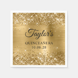 Glittery Gold Foil Personlig Quinceañera Pappersservett