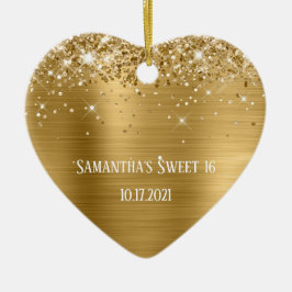 Glittery Gold Foil Personlig Sweet 16 Julgransprydnad Keramik