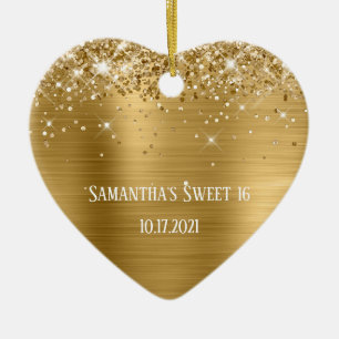 Glittery Gold Foil Personlig Sweet 16 Julgransprydnad Keramik