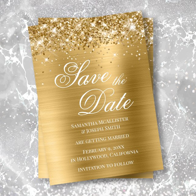 Glittery Gold Foil Photo Save Date Inbjudningar (Skapare uppladdad)