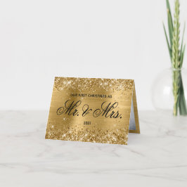 Glittery Gold Foil Photo Vår första jul Helgkort