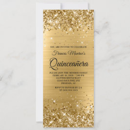 Glittery Gold Foil Quinceañera Inbjudningar