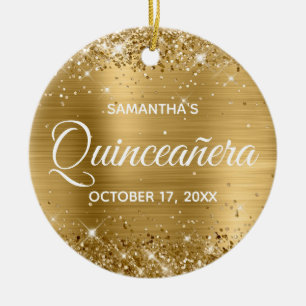 Glittery Gold Foil Quinceañera Julgransprydnad Keramik