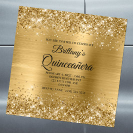 Glittery Gold Foil Quinceañera Magnetisk Inbjudningskort