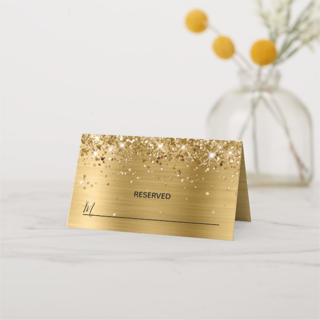 Glittery Gold Foil Reserved Placeringskort (Framsida)