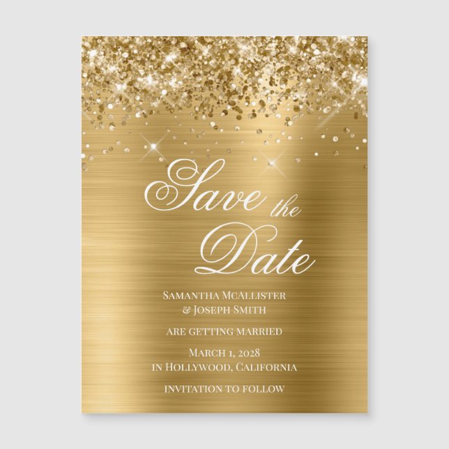 Glittery Gold Foil Save Date (Framsida)