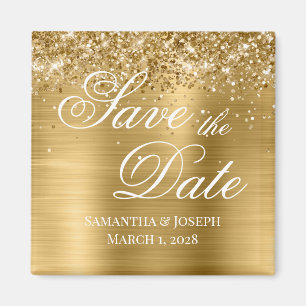 Glittery Gold Foil Save Date Magnet