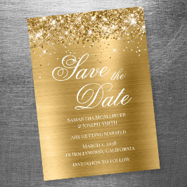 Glittery Gold Foil Save Date Magnetisk Inbjudningskort