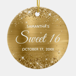 Glittery Gold Foil Sweet 16 Birthday Julgransprydnad Keramik