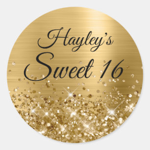 Glittery Gold Foil Sweet 16 Runt Klistermärke