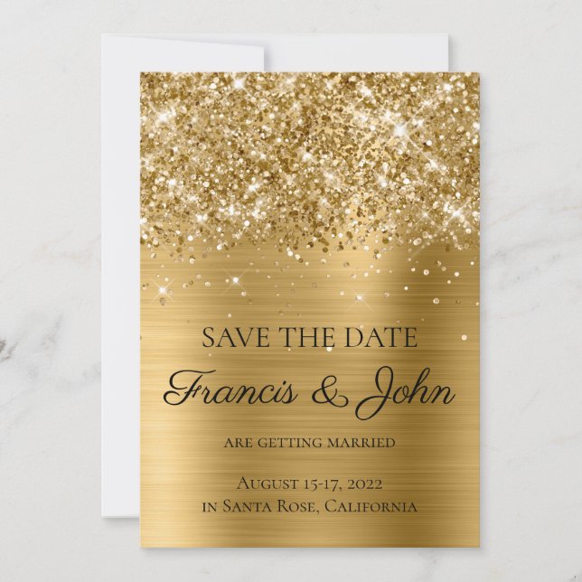 Glittery Gold Foil Wedding Spara Datumet (Framsida)