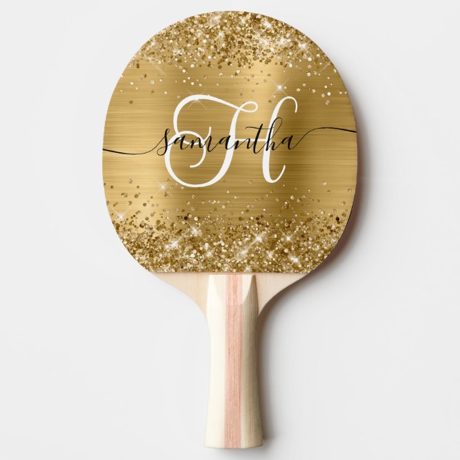 Glittery Gold Glam Monogrammed Pingisracket (Framsidan)