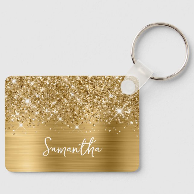 Glittery Gold Glam Name Nyckelring (Framsida)