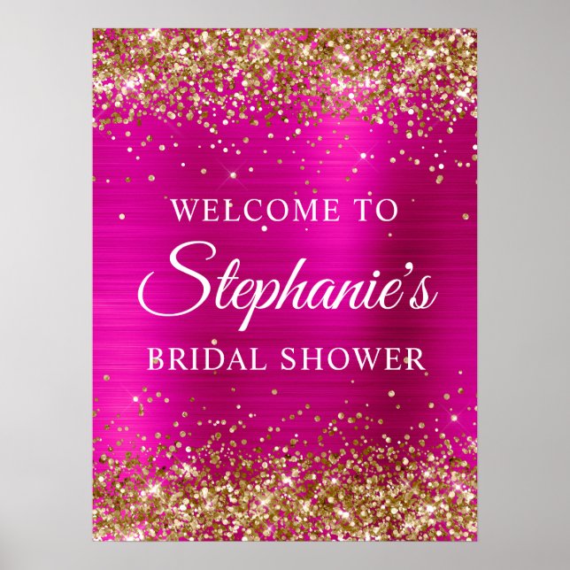 Glittery Gold Hot Pink Foil Bridal Shower Welcome Poster (Framsidan)