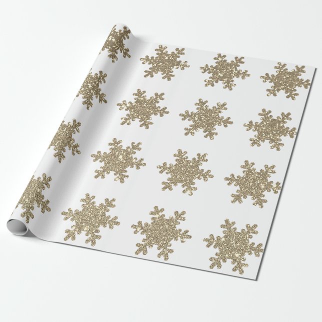 Glittery Gold Snowflake Patterns White Christmas Presentpapper (Utrullad)