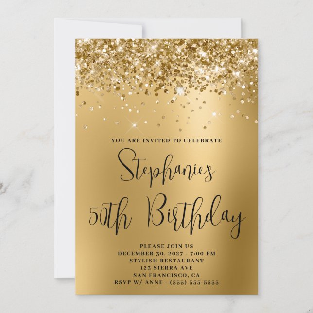 Glittery Golden Glam Gradient på 50:e födelsedagen Inbjudningar (Framsida)