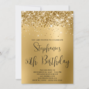 Glittery Golden Glam Gradient på 50:e födelsedagen Inbjudningar