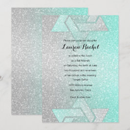 Glittery Gradient Bat mitzvah Aqua Inbjudningar