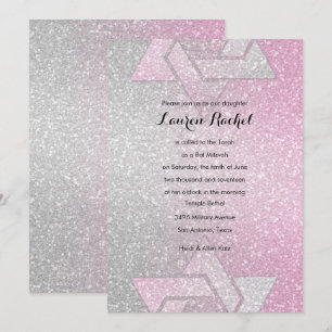 Glittery Gradient Bat mitzvah Rosa Inbjudningar