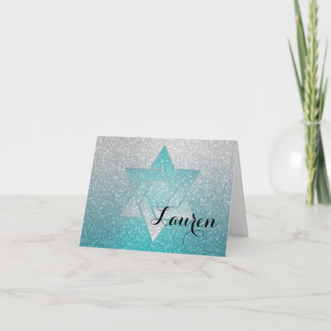 Glittery Gradient Bat mitzvah Tack Turcos Anteckningskort (Framsida)