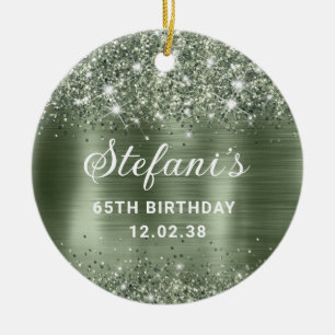 Glittery Grönt Sage Foil 65e Birthday Classic Julgransprydnad Keramik